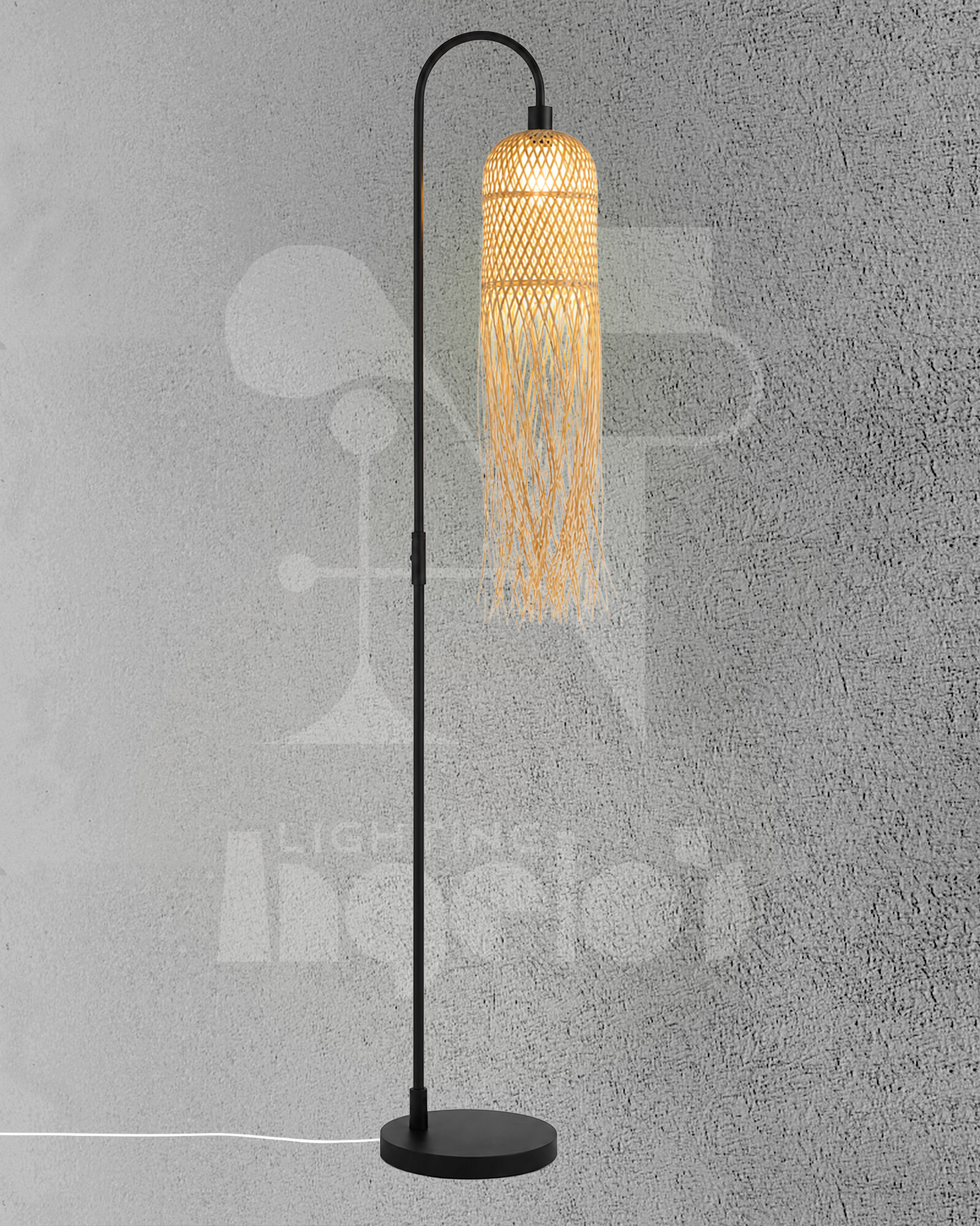 Avenza Floor Lamp | Natural Woven Rattan Shade & Black Frame