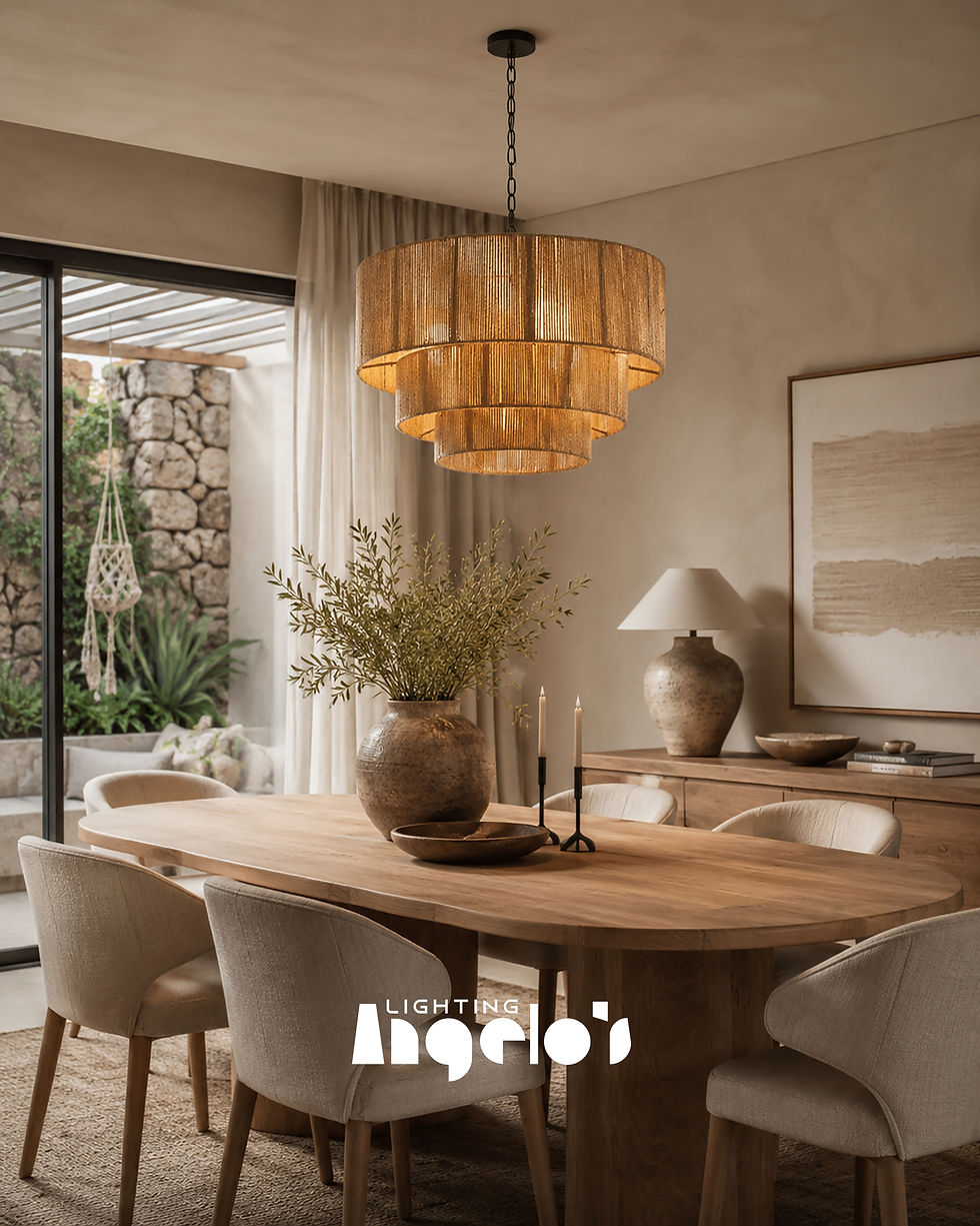 Thumbnail: Aster Rattan Chandelier | Modern Boho Layered Pendant Light for Dining Room & Living Room