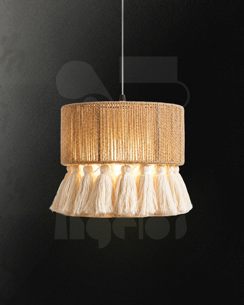 Tassia Boho Jute fiber Pendant Light | Woven Tassel Hanging Lamp for Dining Room & Living Space