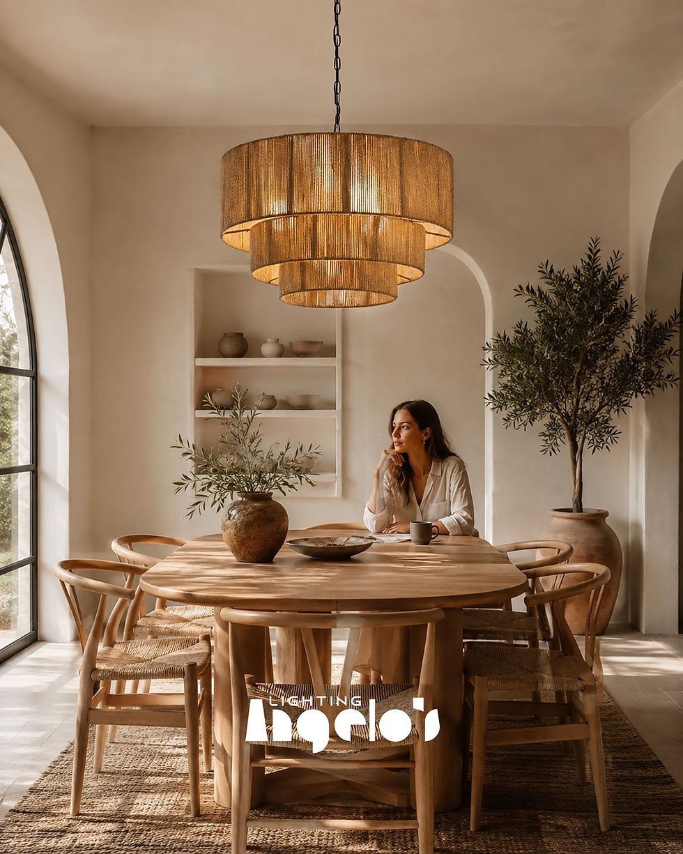Thumbnail: Aster Rattan Chandelier | Modern Boho Layered Pendant Light for Dining Room & Living Room