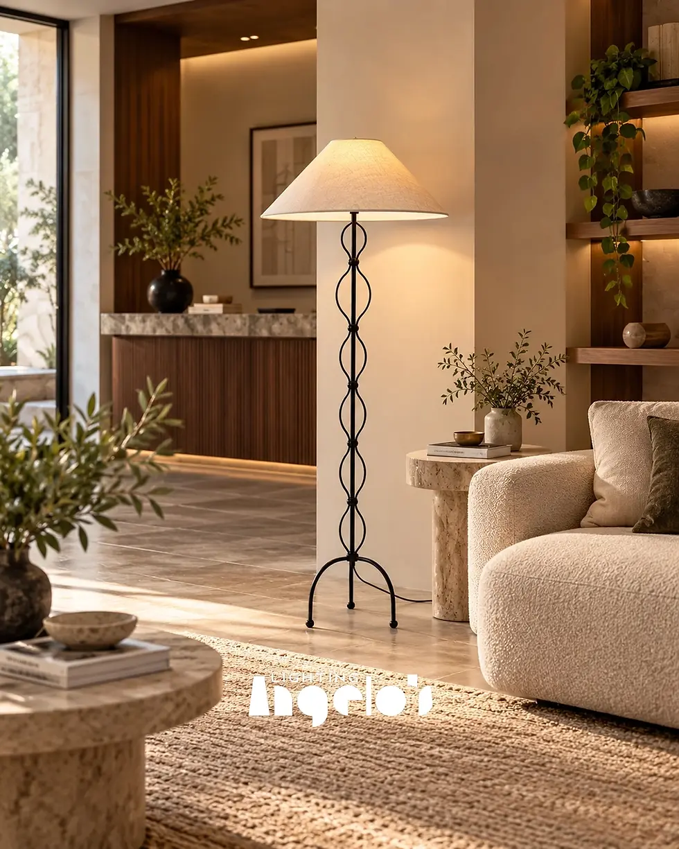Odelia Black Metal Loop Floor Lamp with Beige Fabric Shade | Angelo’s Lighting