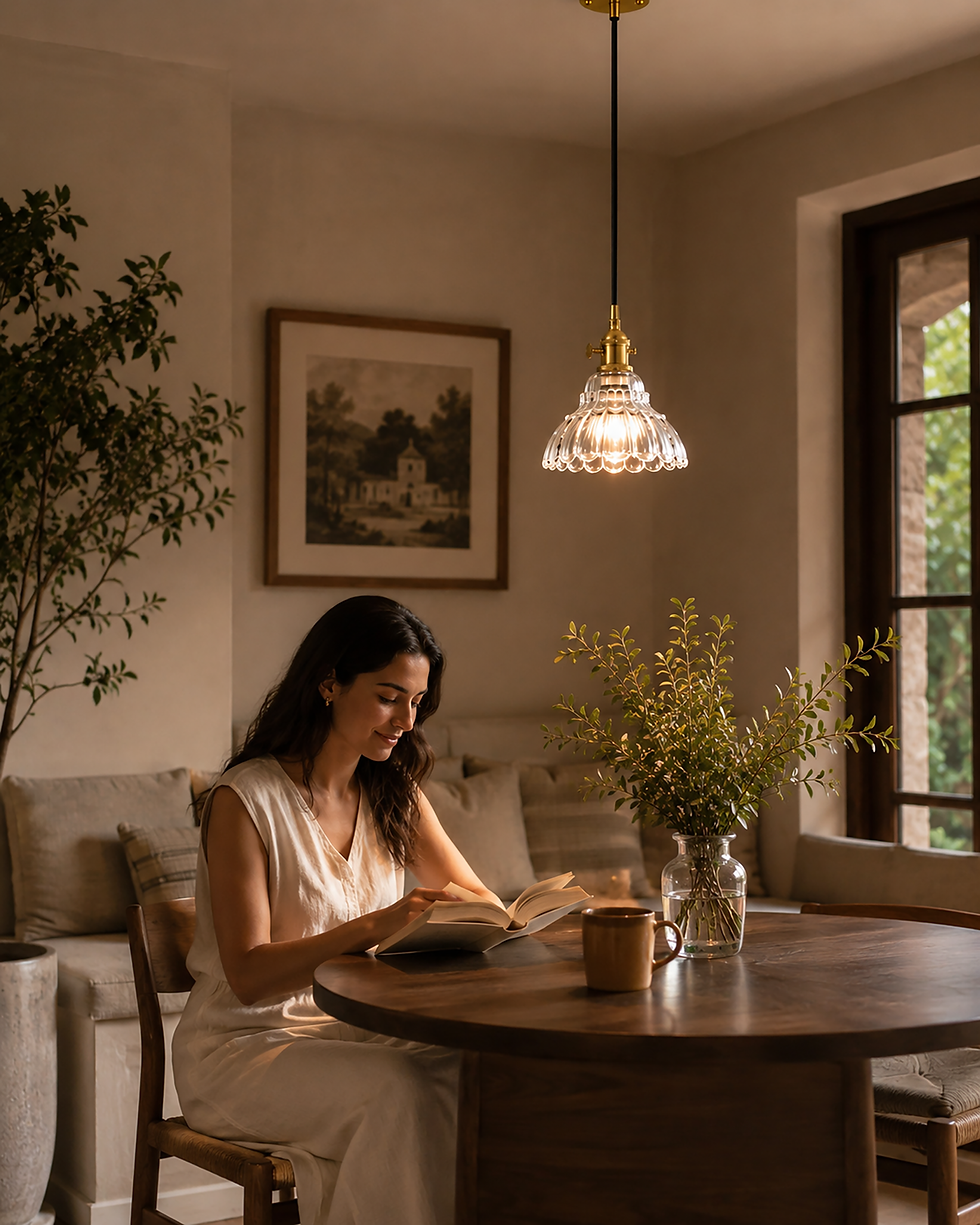 Thumbnail: Roselle Pendant Light | Clear & Olive Green Glass Hanging Lamp