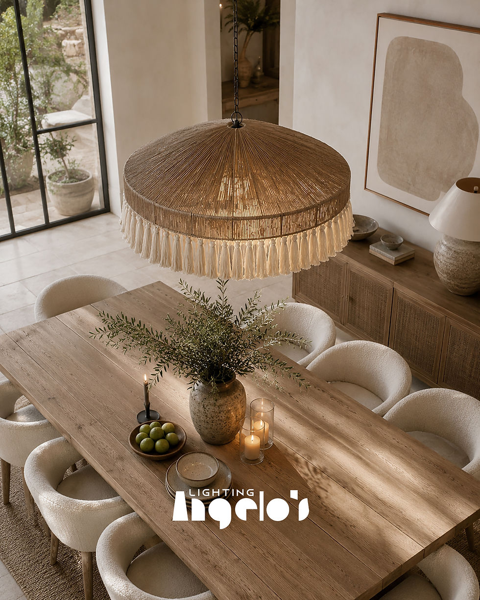 Thumbnail: Wovique Boho Rattan Chandelier | Woven Tassel Pendant Light for Dining Room & Living Space