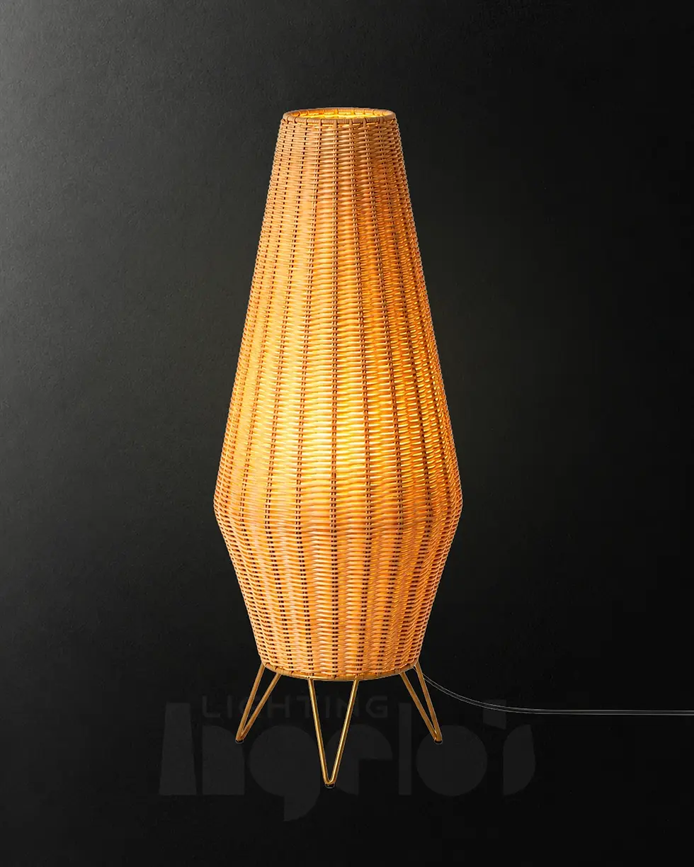 Zola natural woven rattan floor lamp in a cozy coastal interior