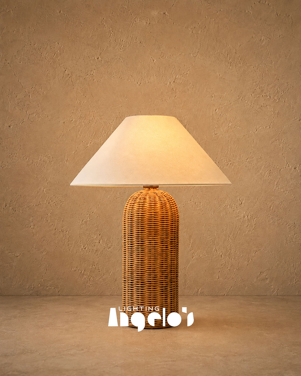 Marovia Rattan Table Lamp | Natural Woven Base & Fabric Shade