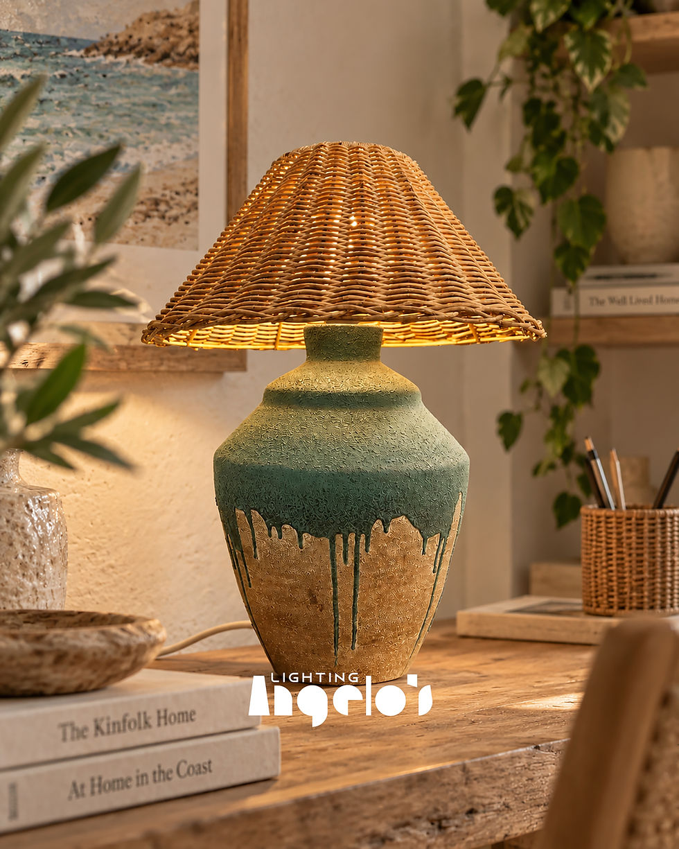 Glazelle Ceramic Table Lamp | Woven Rattan Shade