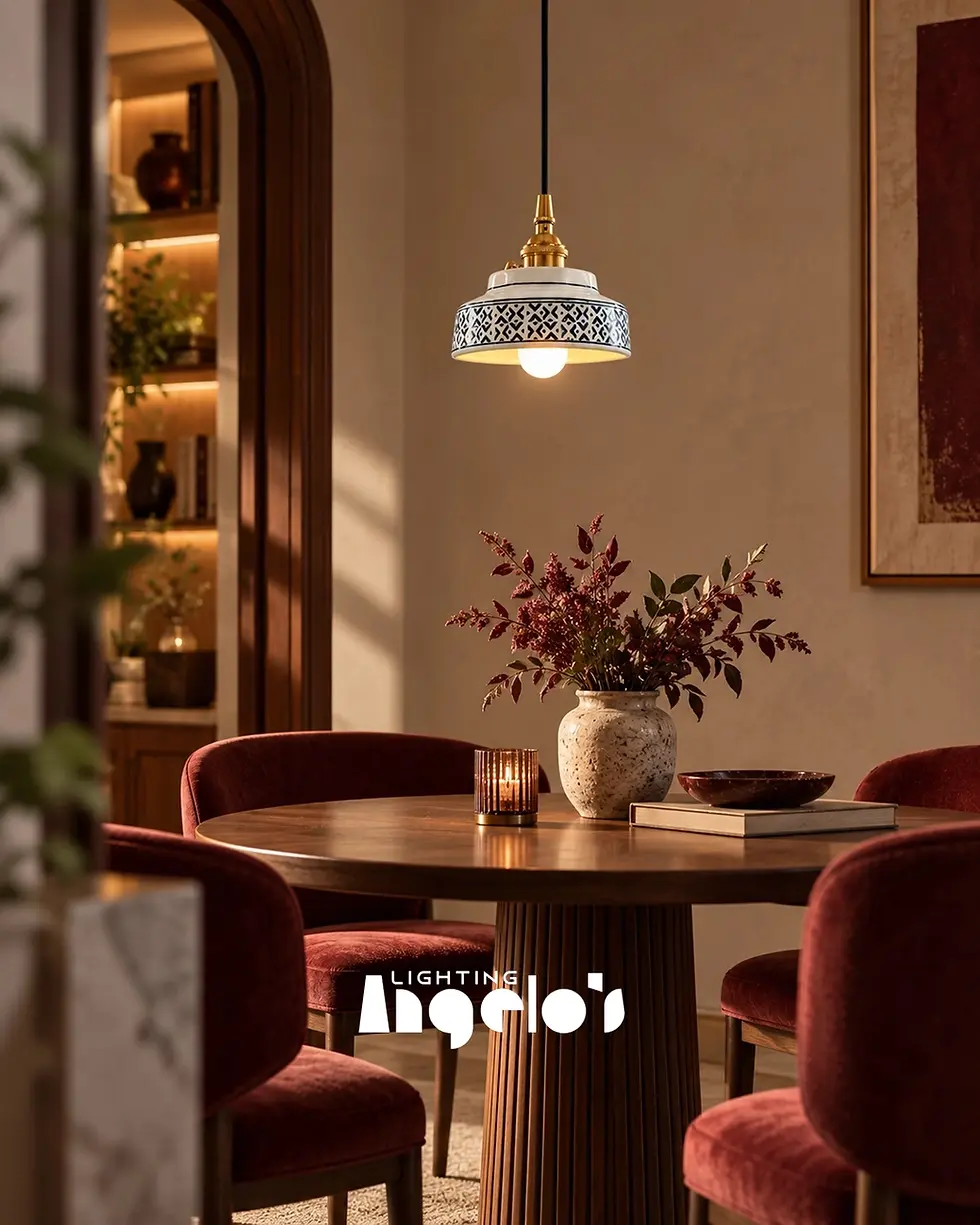 Thumbnail: Azelia Blue and White Patterned Ceramic Pendant Light | Angelo’s Lighting