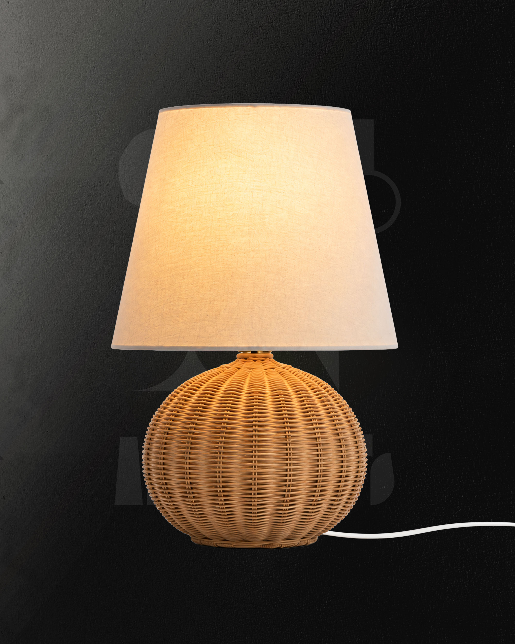 Marovia Rattan Table Lamp | Natural Woven Base & Fabric Shade