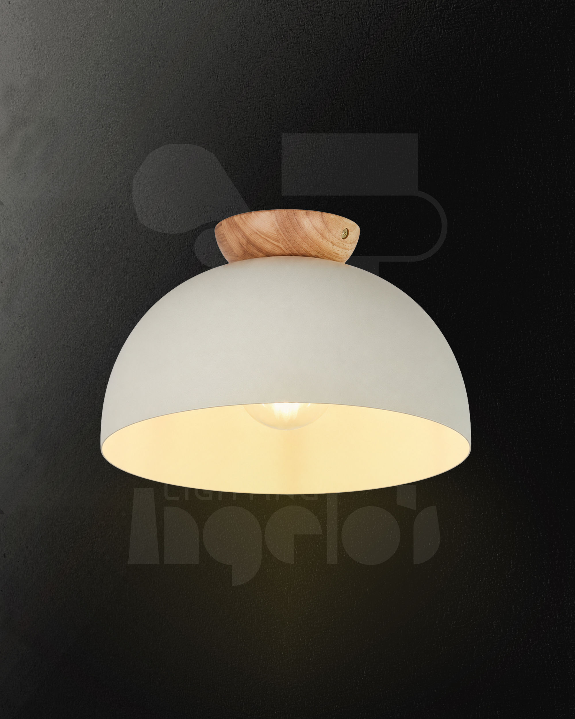 Skora Scandinavian Ceiling Light | Modern White Flush Mount Ceiling Lamp with Wooden Accent