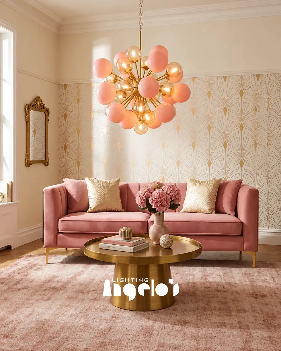 Thumbnail: Pellora Pink & Amber Sputnik Globe Chandelier | Angelo’s Lighting