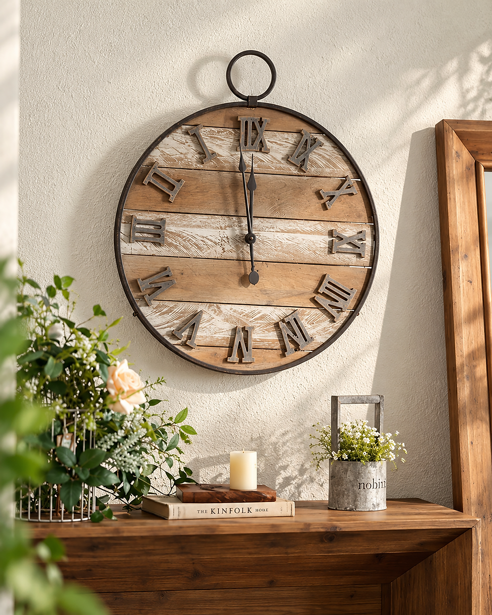 Merrick Wooden Wall Clock – 60 cm | Rustic Roman Numeral Clock