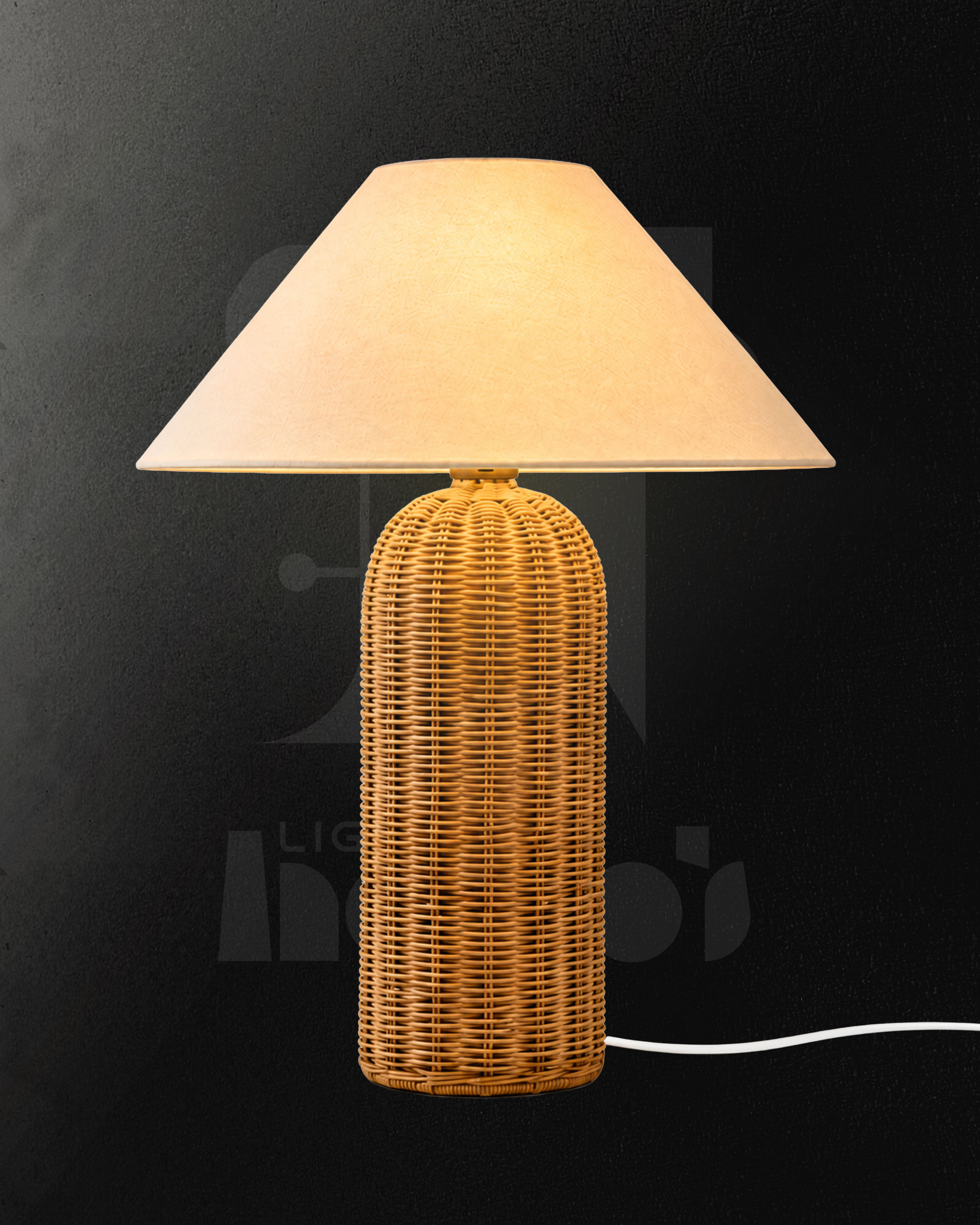 Marovia Rattan Table Lamp | Natural Woven Base & Fabric Shade