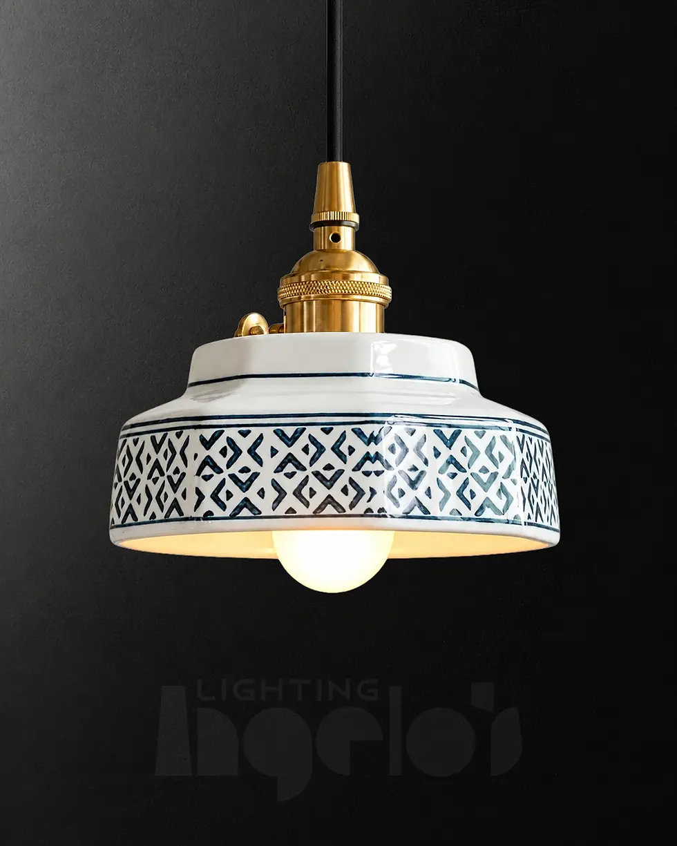 Azelia Blue and White Patterned Ceramic Pendant Light | Angelo’s Lighting