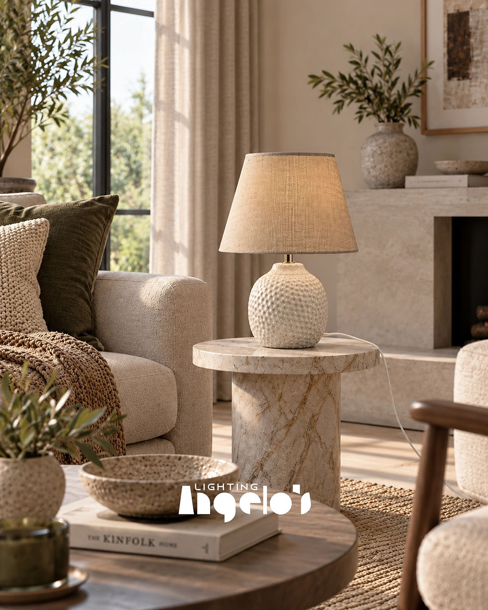 Thumbnail: Calenna Textured Ceramic Table Lamp | Beige & Grey | Angelo's Lighting