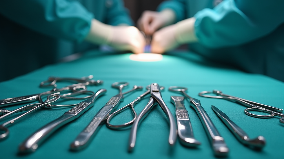 Close-up view of surgical instruments arranged for eyelid surgery