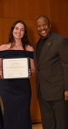 A winner of the BLAC prize at the George Shirley Vocal Competition accepts her award