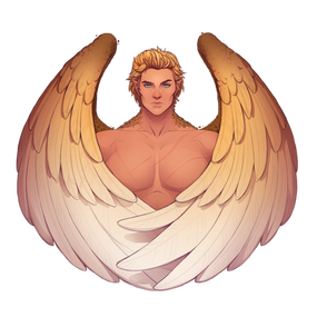 art of winged blonde handsome man