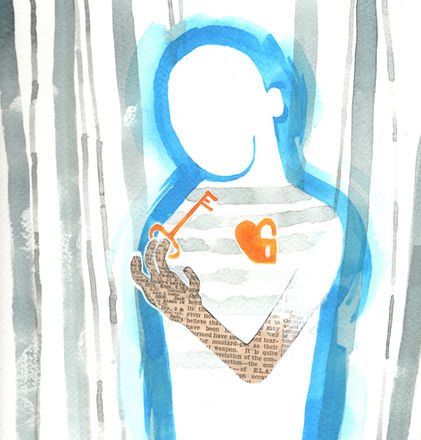 “Writing to prisoners unlocks more that you think" Speculative editorial illustration for the Guardian article. Acrylic ink and collage.