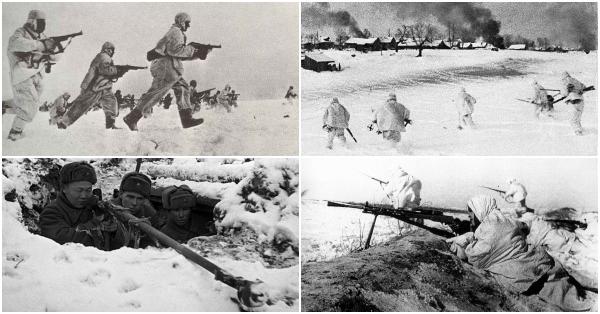 Kolase gelombang serangan balik Tentara Merah memukul mundur Jerman dari gerbang kota Moskow. (Twitter @EmbassyofRussia/mil.ru).