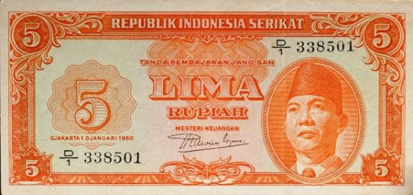 Uang RIS Lima Rupiah. (Historia.id/Koleksi Museum Bank Indonesia).