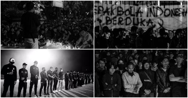 Aksi solidaritas elemen Persija, Persib, Bali United dan Persis Solo yang berduka atas Tragedi Kanjuruhan (Twitter @Persija_Jkt/@BaliUtd/@persisofficial/@persib)