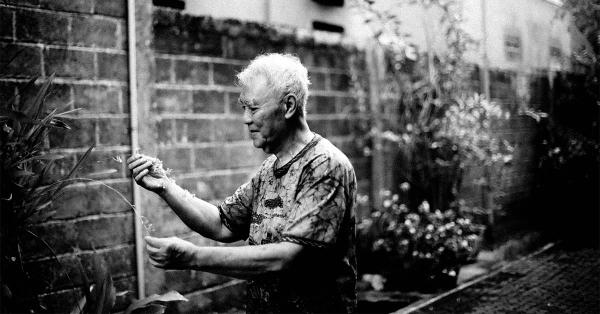 Pram menghabiskan sore harinya dengan menyiram dan memeriksa tanamannya. (Fernando Randy/Historia).