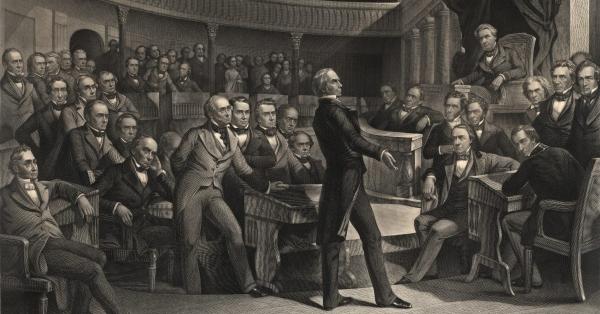 Ilustrasi Senator Henry Clay Sr. saat menyerukan usulan Omnibus Law pada 1850. (Library of Congress).