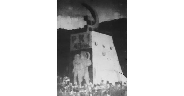 ​Tugu palu arit di Medan. (Repro Harian Rakjat 23 Juni 1965).