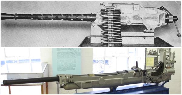 Purwarupa senapan mesin (atas) & meriam 40 mm Rolls-Royce (Military Small Arms of the 20th Century/Wikipedia)