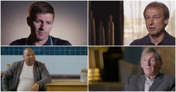 Empat dari sejumlah narsum dokumenter (searah jarum jam): Steven George Gerrard, Jürgen Klinsmann, Sir Kenneth Mathieson Dalglish & John Charles Bryan Barnes (Whisper)