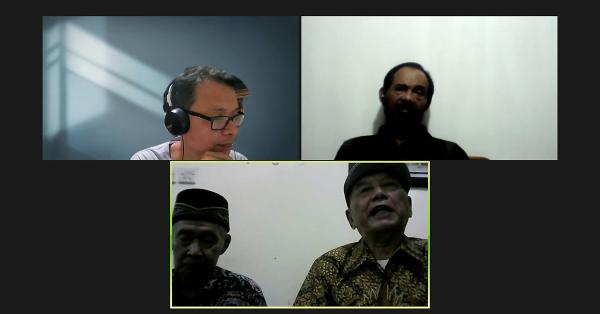 Para penyintas eks Tapol Pulau Buru. Tuba (kanan atas), Madarif dan Harun Sulaiman (bawah). Foto: Tangkapan layar webinar “Mengenal Tapol Pulau Buru” dalam seri diskusi “Warisan Ingatan”.