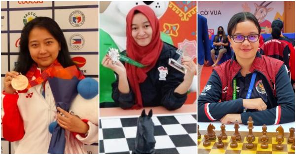 Tiga pecatur bergelar WGM, ki-ka: Irene Kharisma Sukandar, Medina Warda Aulia, dan Dewi Ardhiani Anastasia Citra (scua.id/pbpercasi.com)