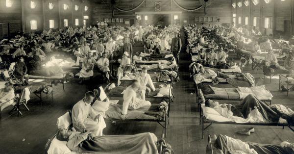 Rumah sakit darurat selama pandemi flu Spanyol di Camp Funston, Kansas, tahun 1918. (Wikipedia/National Museum of Health and Medicine).