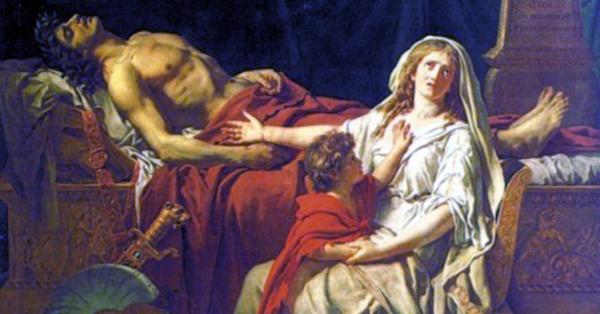 Lukisan Andromache tengah meratapi kematian suaminya, Hector, karya Jacques-Louis David tahun 1783. (Louvre Museum).