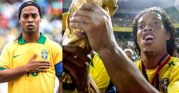 Puncak pencapaian Dinho di timnas kala memenangi Piala Dunia 2002 (Foto: Twitter @10Ronaldinho)