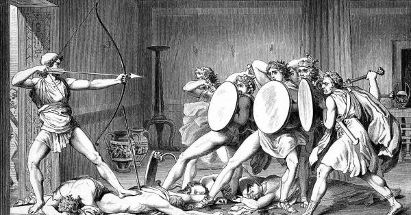 Ilustrasi Odysseus yang menggunakan panah beracun dalam Perang Troya