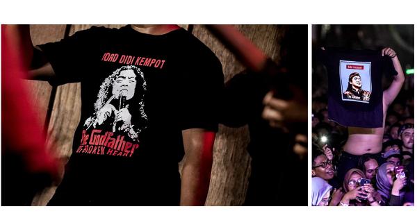 Berbagai atribut kaos bergambar Didi Kempot pun tak luput digunakan oleh para Sobat Ambyar. (Fernando Randy/Historia).