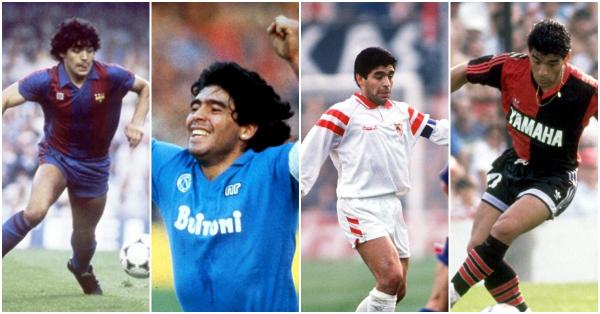 Kolase kiprah Maradona di Barcelona, Napoli, Sevilla & Newell's Old Boys (Twitter @sscnapoli, fifa.com, fcbarcelona.com).
