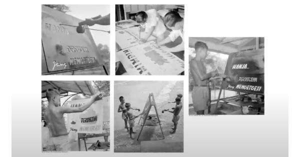 Poster stensil digunakan pada masa revolusi karena mudah dan murah. (Dok. Mikke Susanto).