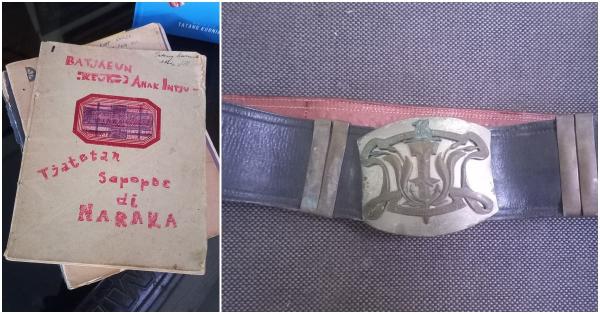 Kumpulan catatan harian (kiri) dan sabuk kulit AKABRI yang masih disimpan Tatang Kurniadi (Randy Wirayudha/Historia)