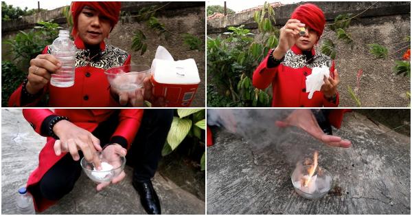 Montase trik membakar tissue tanpa disulut api (Youtube Marcel Radhival)