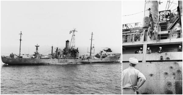 Kerusakan USS Liberty pasca-serangan Israel (US Navy)