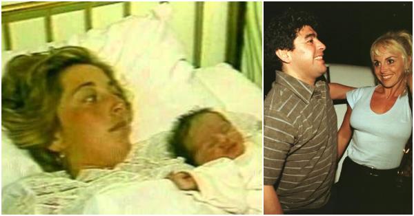 Cristiana Sinagra dan putranya, Diego Junior (kiri) & Maradona bersama tunangannya, Claudia Villafañe. (Altitude Film/clarin.com).