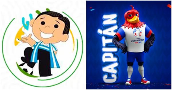 Gardelito maskot pertama pada 1987 (kiri) dan Capitán maskot pada 2024 (copaamerica.com)