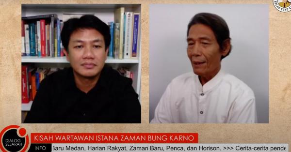 Dialog sejarah Historia "Kisah Wartawan Istana Zaman Bung Karno" antara Pemimpin Redaksi Historia Bonnie Triyana dan mantan wartawan Harian Rakjat Martin Aleida.