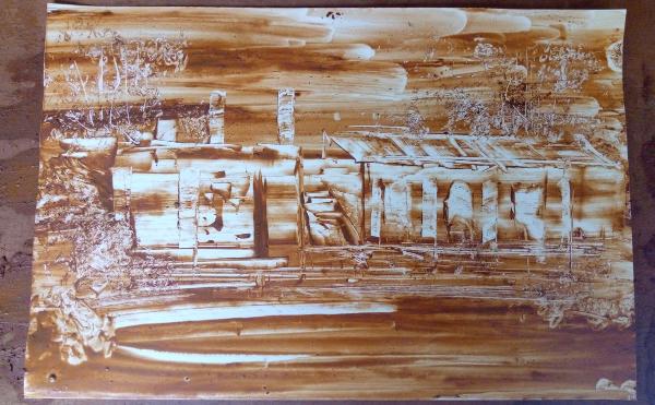 Lukisan "Bastion Bone" dari tanah liat yang dibuat Zainal Beta dalam tempo tiga menit (Foto: Randy Wirayudha/HISTORIA)