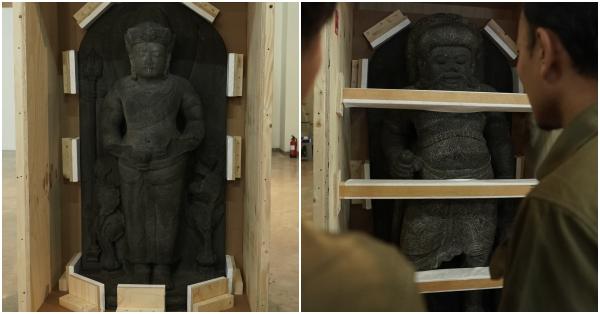 Arca Nandiswara (kiri) dan Mahakala era Kerajaan Singhasari (Riyono Rusli/HISTORIA)