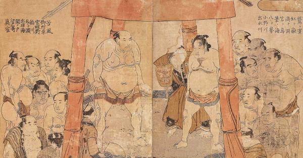 Penggambaran olahraga tradisi sumo di abad ke-18 oleh pelukis Katsukawa Sunsho