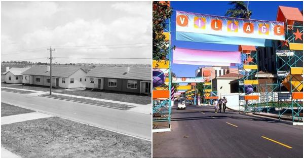 Kampung atlet Olimpiade Melbourne 1956 (kiri) & Olimpiade Los Angeles 1984 (Museums Victoria/library.la84.org)