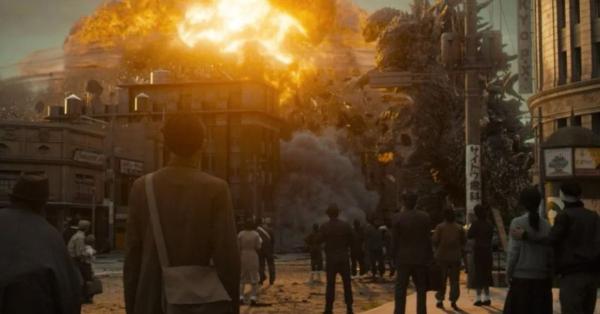 Scene warga Jepang tak berdaya melihat kehancuran baru oleh Godzilla (Toho)